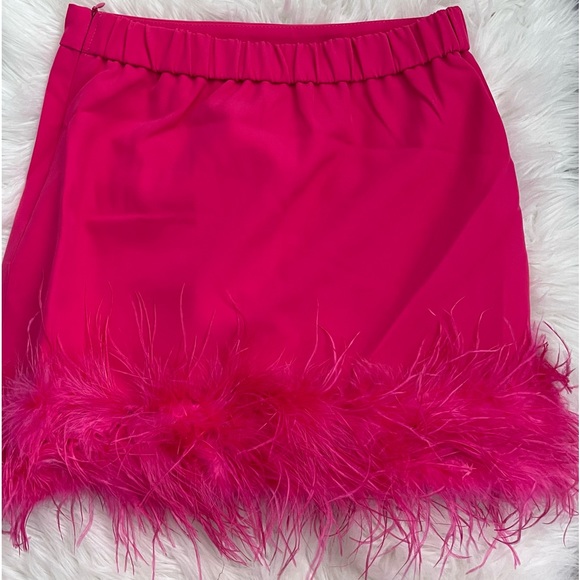 Beautiful Pink Mini Skirt with Ostrich Feather Hem - Picture 5 of 6